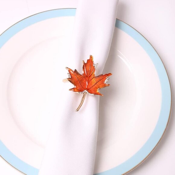 Fall Leaf Napkin Rings Set of 6 Metal Maple Leaves Napkin Rings Holder, 6 Pcs Th - Picture 9 of 9